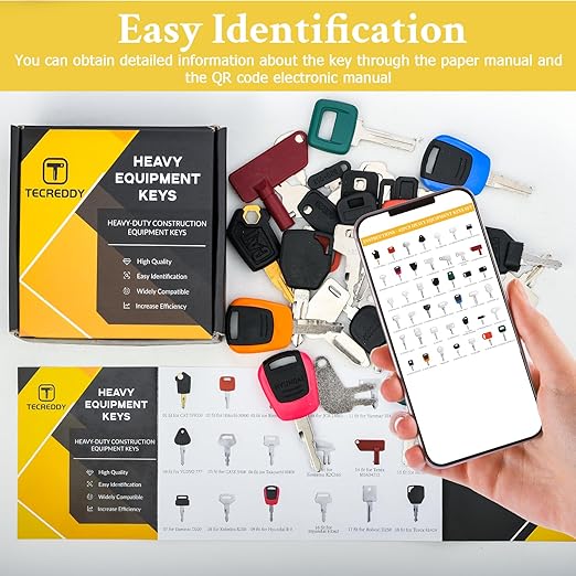 42 Heavy Equipment Keys Master Set, Construction Machine Ignition Key for Cat Caterpillar John Deere Komatsu Volvo Bobcat Kubota JCB Case Hyster Yanmar Daewoo Takeuchi Ford New Holland
