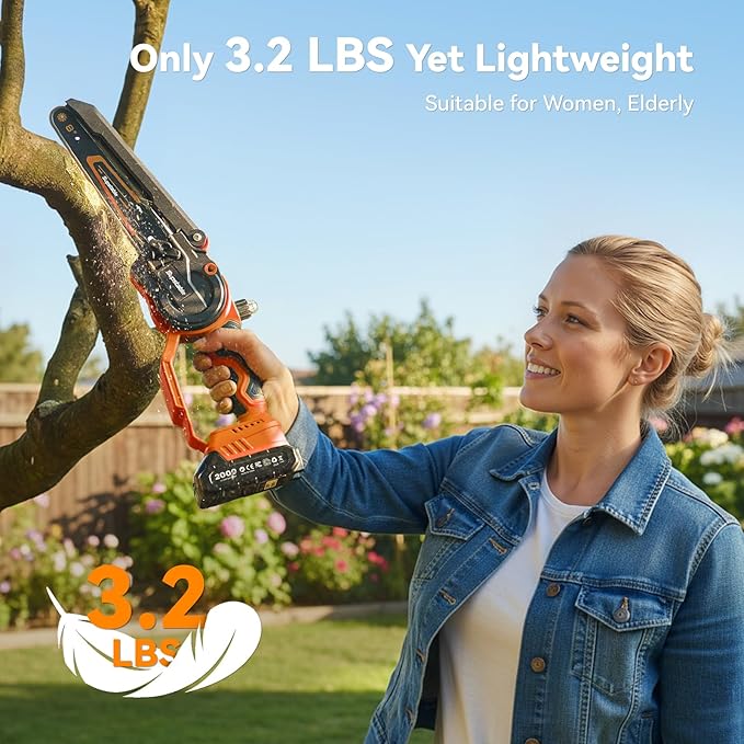 Mini Chainsaw Cordless, 8 Inch & 6 Inch Electric Chainsaw Battery Powered, 1000W Brushless Handheld Power Chain Saw with 2 Batteries, Small Tree Saw for Branch Trimming Wood Cutting