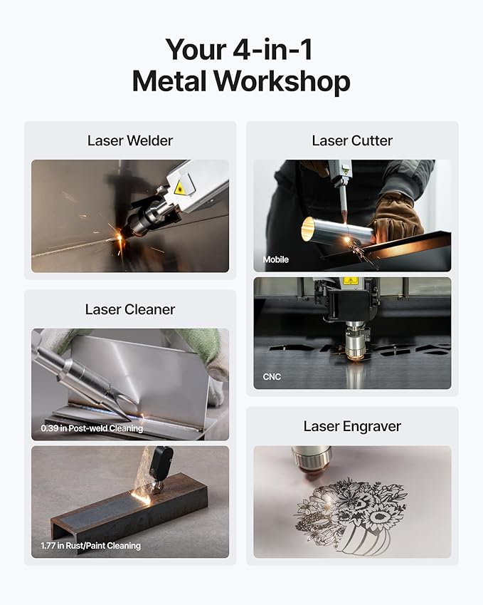 xTool MetalFab 1200w 4-in-1 Laser Welding Machine CNC Cutter and AP2 Max Air Purifier, 400mm/s Precise Cutting, 8X Faster Than TIG, 108+ presets, Cut 10mm Carbon Steel, Industrial Grade Laser Welder