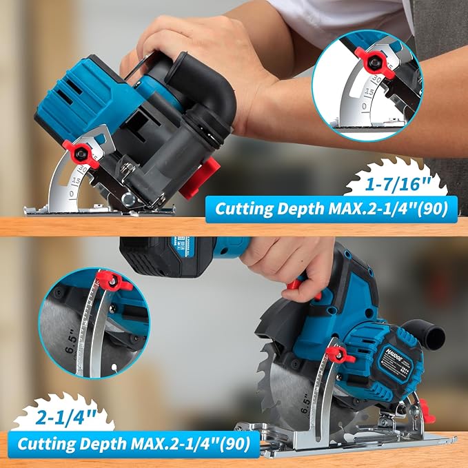 6-1/2" Cordless Circular Saw, 21V Brushless Power Circle Saw 2 x 6.0AH Battery, 5500RPM sierra Circular Inalambrica with 3 Cutting Blades, Max Cut Depth 2-1/4"(90°), 1-7/16" (45°) for Wood, PVC
