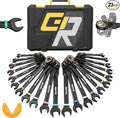 GRENPRO 23PC Flex Head Ratcheting Wrench Set SAE & Metric Combination Sets | 1/4"-3/4"&6-18mm Bolt Gauge, Electro-Coated 72-Tooth 180° Open End 12Pt, Color Rings, Roll Pouch for Auto&Home Repair