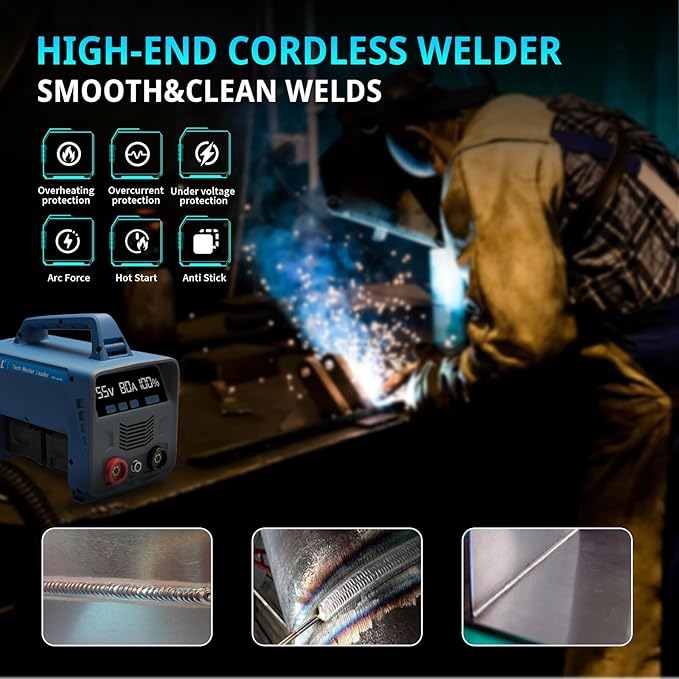 TLL Cordless Welder with 4 Batteries,Battery-Powered Stick/Flux Core Welder,MMA ARC DC Welding Machine, Portable Welder Machine,with LED Display Hot Start Arc Force Anti-Stick (ZW-160)
