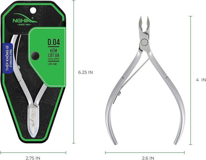 NGHIA Cuticle Nipper - D-04 JAW 12 | Stainless Steel | Durable and Sharp | Ergonomic Design | Grey Plated | Ideal for Salons and Home Use