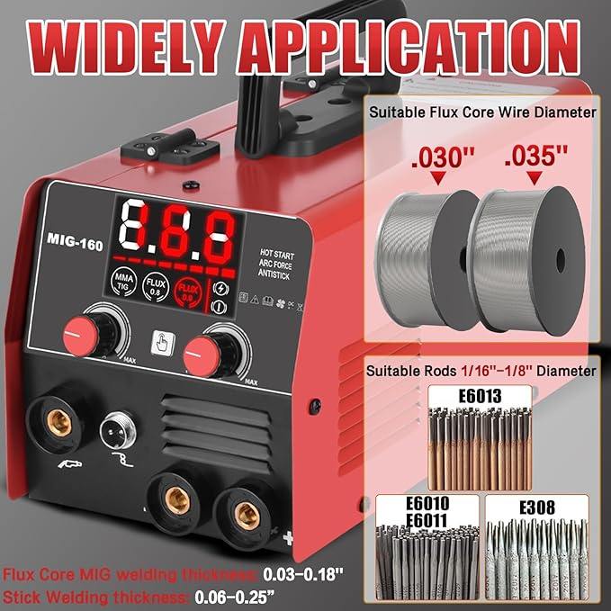 160Amp 3 IN 1 Welder, Flux Core Welder/Lift TIG/Stick Welding Machine, Auto Darkening Welding Glasses MIG Welder, Portable MINI Welder Machine 110V, Gasless MIG Welder with IGBT Inverter