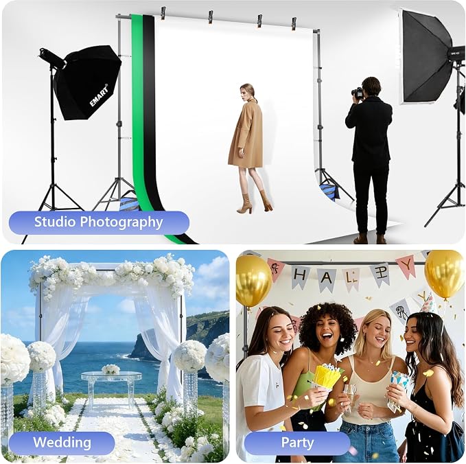 EMART Green Screen Backdrop Kit 7x10FT with 3Pcs 6x9ft Backdrop for Party