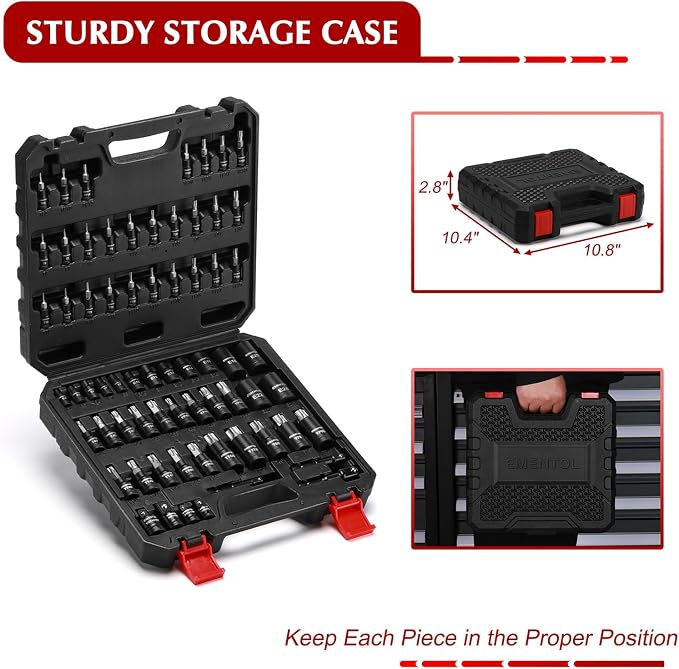 EMENTOL Master Torx Bit Socket and External Torx Socket Set, 1/4" 3/8" 1/2" Drive, 67PCS, T6-T70, TT6-TT70, TP8-TP60, E4-E24, Includes Socket Adapters, Drill Adapters, CR-V Steel