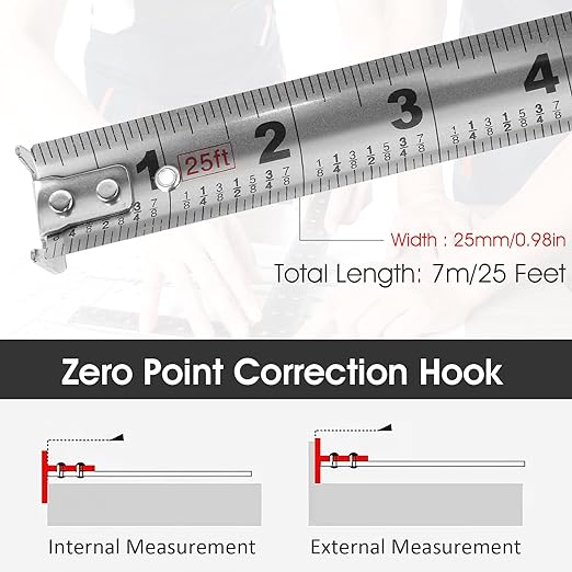 2 PCS/Pack Tape Measure 25'FT Foot/7.5M Retractable Measuring Tape Double Side Scale Handy Stainless Steel Measurement Tape for Construction Household Woodworking (2)