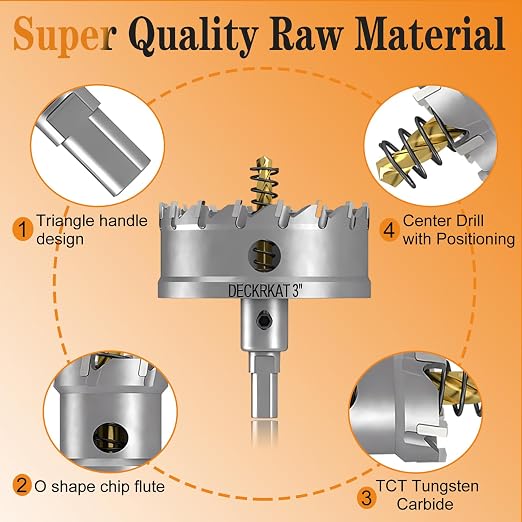 3" TCT Hole Saw for Hard Metal, Heavy Duty 75mm Tungsten Carbide Tipped Hole Cutter with Spring-Loaded Pilot Drill Bit for Stainless Steel, Metal, Iron, and Plastic
