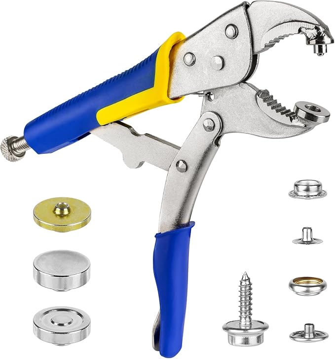 YZS Snap Button Kit Tool【Upgraded 3 Dies】- Heavy Duty Snap Fastener Tool, Includes 10Sets 15mm Metal Snap Buttons for Replacing or Repairing Snaps on Boat Cover, Canvas, Leather, Fabric