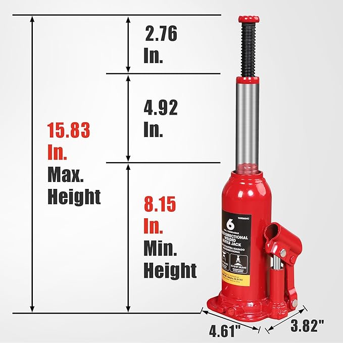 Big RED T90613-1 Torin Hydraulic Welded Bottle Jack with Carrying Case, 6 Ton (12,000 lb) Capacity, Red