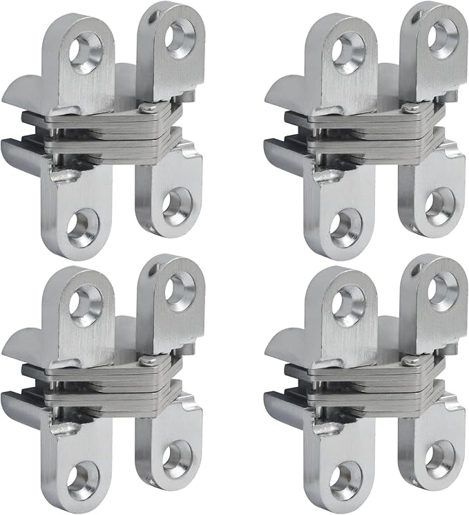 Murtenze 4 Pack Hidden Hinges, 1.77" Stainless Steel Cross Invisible Swing Hinges, 180 Degree Concealed Cross Hinge for Kitchen Cabinet Door
