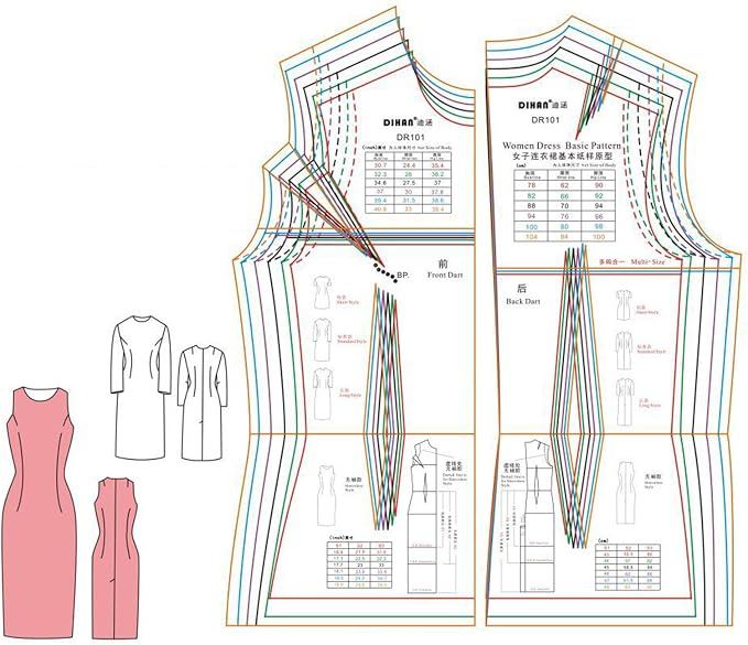 Multi-Size Dressmaking Ruler Dress Pattern Template Easy-to-Use Sewing Tool for Sewing Efficiency