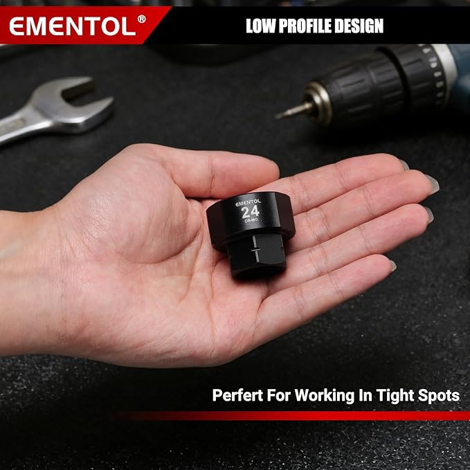 EMENTOL 1/2" Drive Low Profile Impact Socket Set, 14 Pieces Stubby Nano Sockets, CR-MO, Metric, 17mm -30mm