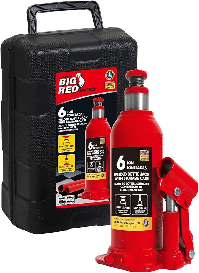 Big RED T90613-1 Torin Hydraulic Welded Bottle Jack with Carrying Case, 6 Ton (12,000 lb) Capacity, Red