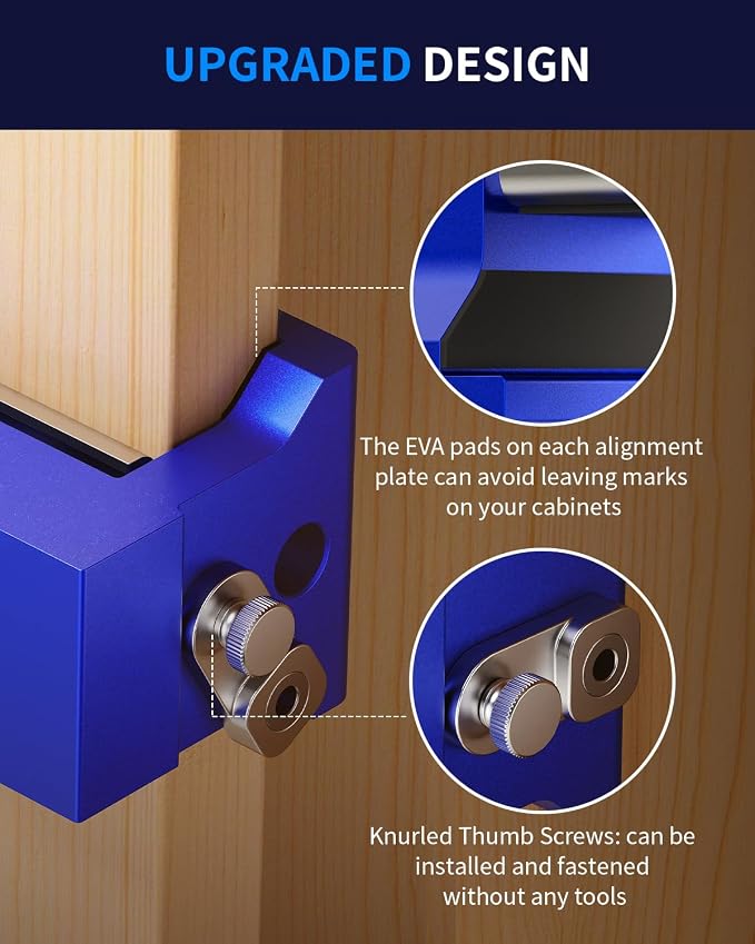 DAYDOOR Professional Cabinet Installation Clamps 2 Pack, Heavy Duty Face Frame Alignment Tool with Integrated Drill Guide & EVA Protection, Woodworking Claw Clamps, Blue