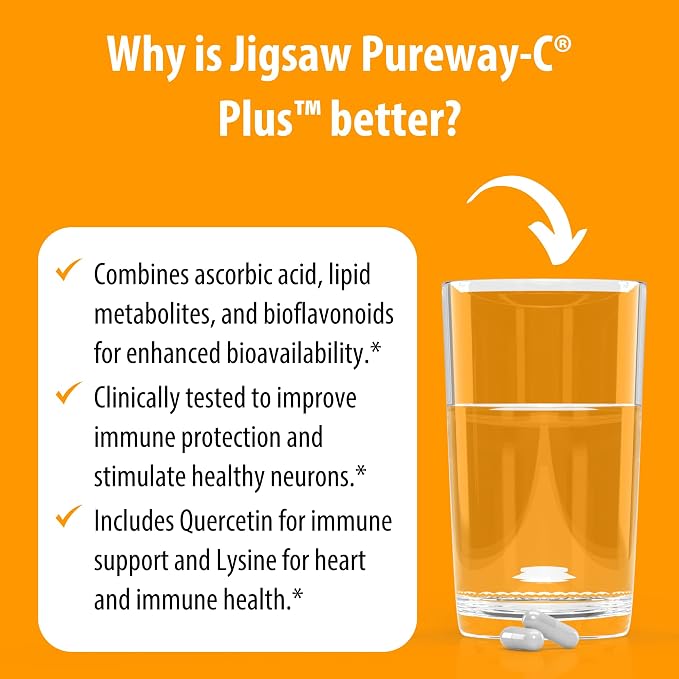 Jigsaw Health Pureway-C Plus | Vitamin C with L-Lysine and Quercetin | Promotes Healthy Immune System Response | 120 Capsules | 60 Servings