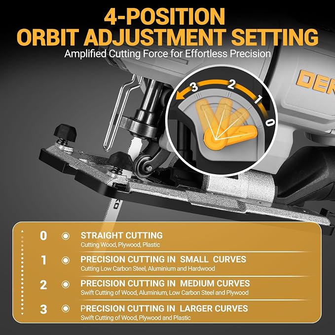 6.7-Amp Jig Saw Corded: Electric Jigsaw Tool Power Jig Saws for Wood Cutter with 6 Variable Speed Up to 3000 SPM, 4 Orbital Settings, LED Light & ±45° Bevel Cutting, Tool-Free Blade Change