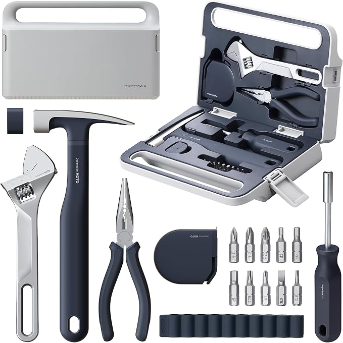 HOTO 16-Piece Home Tool Kit, Basic Hand Set with Portable Storage Box