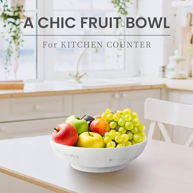 L'ARL GMVOI Large Decorative Bowl,Modern Fruit Bowl for Kitchen Counter,Handicraft Decorative Bowls for Home Decor,Stylish Key Bowl for Entry Table,Artificial White Marble