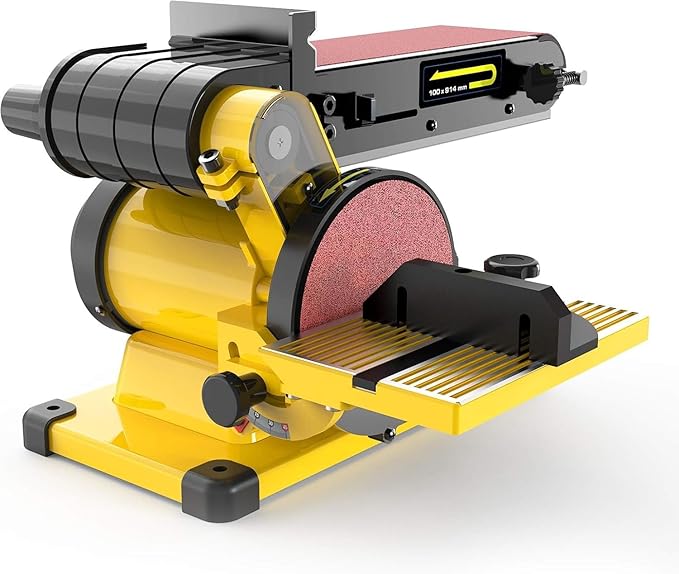 Woodskil 4.3A Belt Sander, 4 x 36 in. Belt & 6 in. Disc Sander, Double Dust Exhaust Port, Steel Base, 2Pcs Sandpapers Included