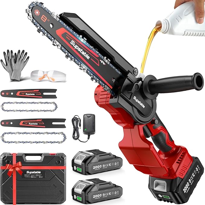 Mini Chainsaw Cordless, 8 Inch & 6 Inch Electric Chainsaw Battery Powered, 1000W Brushless Handheld Power Chain Saw with 2 Batteries, Small Tree Saw for Branch Trimming Wood Cutting