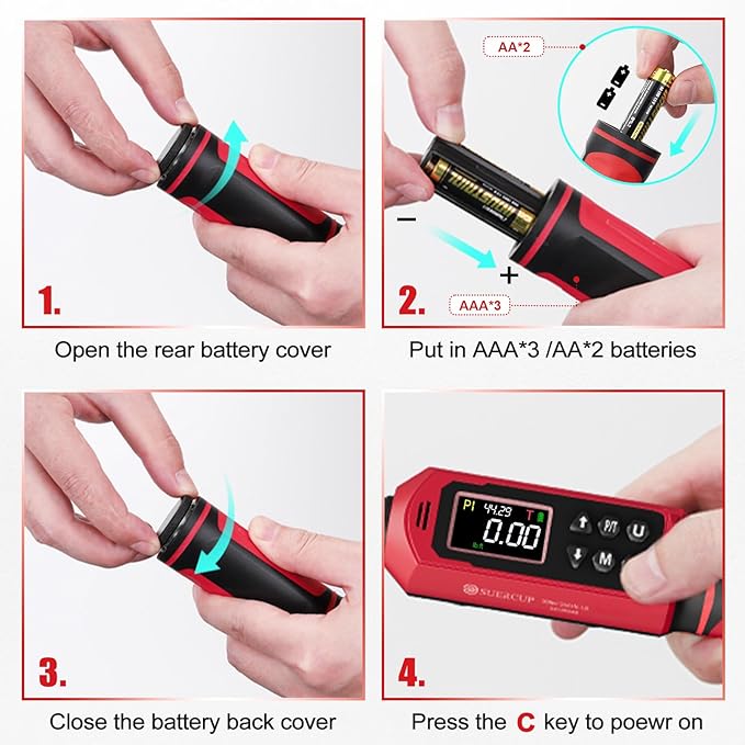 SUERCUP 3/8"&1/2" Digital Torque Wrench Set(0.66-44.29Ft.Lb/0.9-60N.m&3.8-250.8Ft.Lb/5.1-340Nm), ±1% Accuracy with Vibration, Buzzer,LED Notification and Five Units of Measure, for Car,Moto, DIY