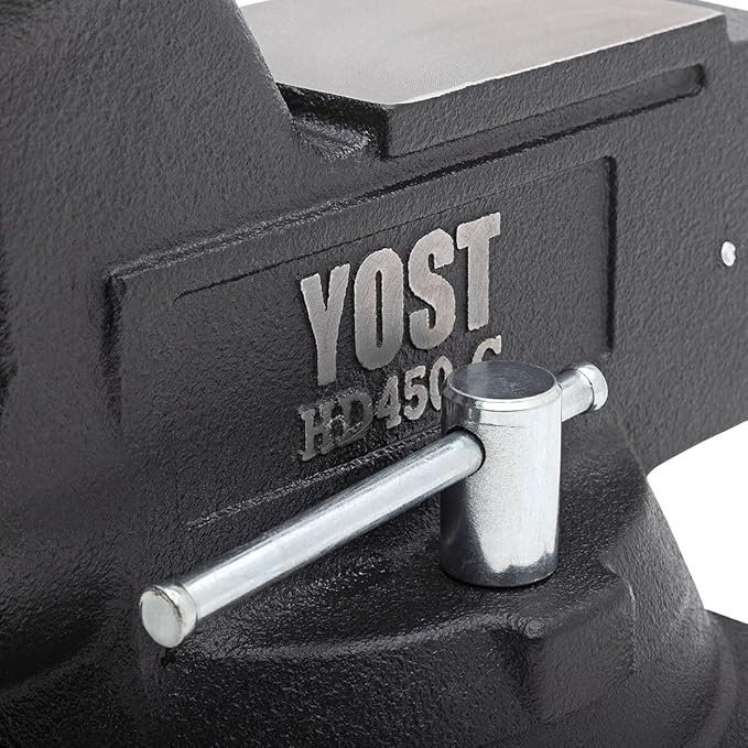 Yost HD450-C Heavy Duty 4-1/2 Inch Mechanics Work Bench Vise | Heavy Duty Woodworking & Metal Work Table with Secure Grip Swivel Base | 60,000 PSI Casting Iron Material with Extra-large Anvil Surface