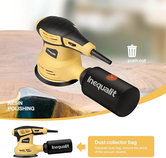 Random Orbital Sander, 2.4Amp 5-Inch Corded Palm Sander, Max 13000 OPM Electric Drywall Sander with 6 Variable Speed, 15Pcs Sandpapers and Dust Bag for Woodworking Sanding Polishing