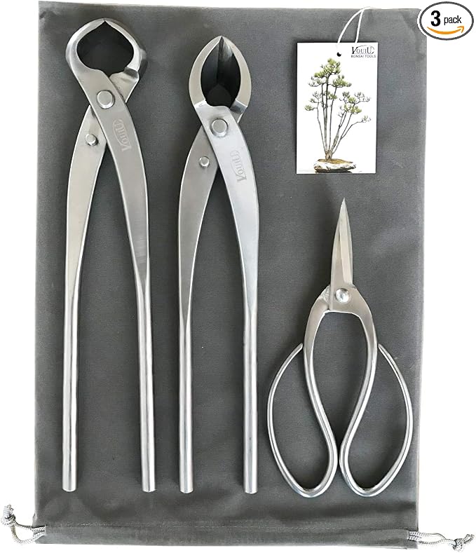 VOUIU 3-Piece Bonsai Tool Set,11inch Concave Cutter,11.5inch Knob Cutter,7.5inch Bonsai Scissors