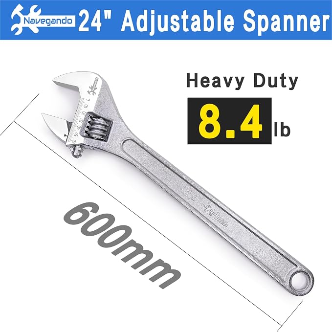 Navegando 24 Inch Large Heavy Duty Adjustable Wrench, 2.36 Inch Big Jaw Opening, High Titanium Steel Forged Industrial Long Handle Wrench for Automotive, Construction, Farm Repair