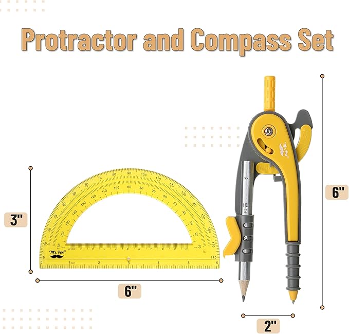 Mr. Pen- Geometry Compass and Protractor Set, 6 Inch Compass, 6 Inch Protractor, Drawing Tool for School, Clear Plastic, Easy Grip, Precision Design for Math, Art, Drafting, Architecture