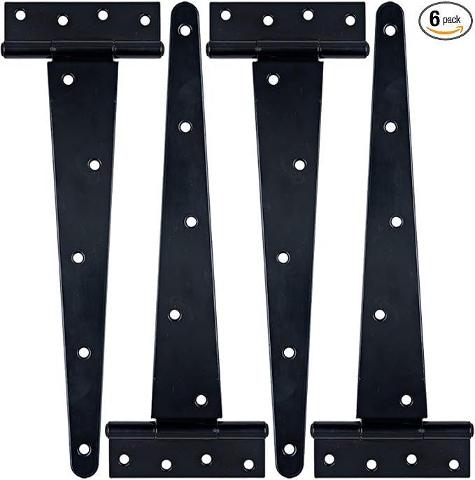 HLMOptimo Heavy Duty T Hinge Tee T Strap Shed Gate Barn Fence Door Hinge Wrought Rustproof All Size Black (4 pcs, 12 inch)
