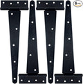 HLMOptimo Heavy Duty T Hinge Tee T Strap Shed Gate Barn Fence Door Hinge Wrought Rustproof All Size Black (4 pcs, 12 inch)