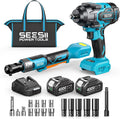 Seesii 1/2" Impact Wrench & 3/8" Ratchet Combo Kit for Auto Repair | 738 ft-lbs brushless impact gun & 60 ft-lbs ratchet, 2×4.0Ah batteries & charger, sockets & tool bag, for construction/DIY
