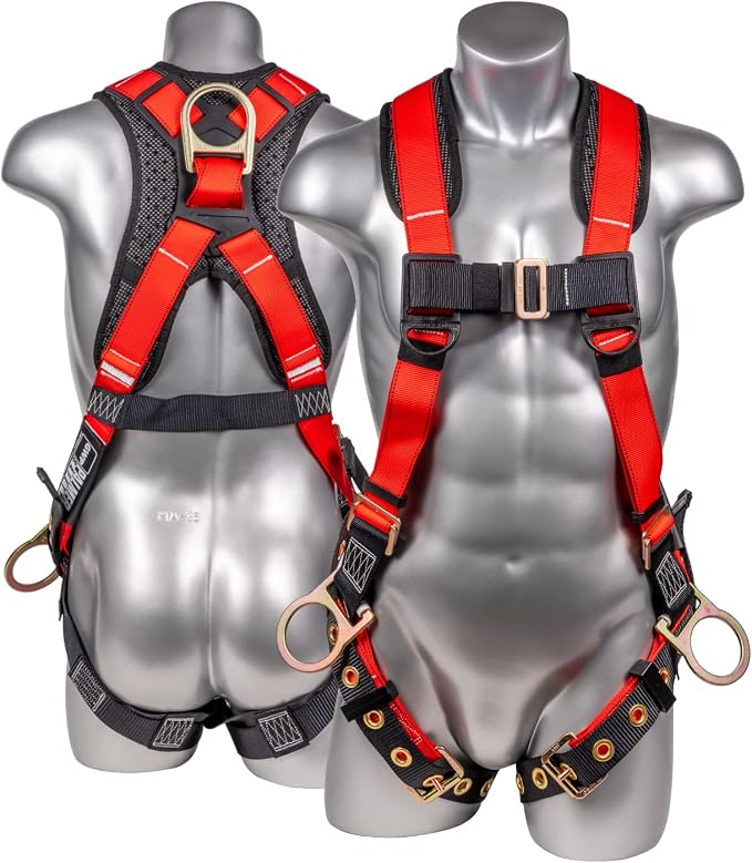Full Body Harness with 5 Point Adjustment, Dorsal D-ring, Grommet Legs, Two Side D Rings, and Fall Indicators