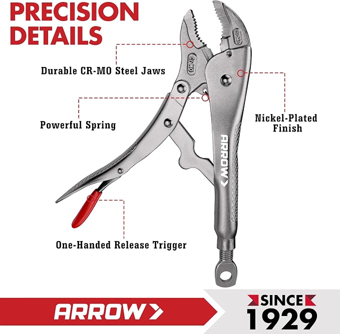 ARROW 10" Curved Jaw Locking Pliers with Screw Extractor