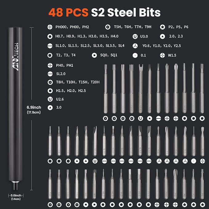 Electric Screwdriver Set, 52 in 1 Mini Precision Screwdriver Set Cordless Screwdriver Rechargeable with 48 Magnetic S2 Bits, Portable Repair Tool Kit for rc Car, Phone, Camera, Laptop