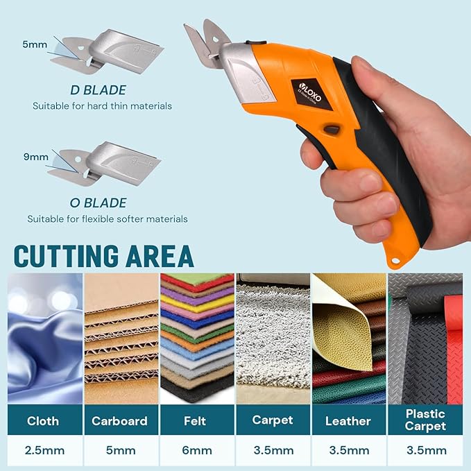 VLOXO Electric Scissors, Cordless Cardboard Cutter Power Fabric Scissors Mini Box Cutter with Blades Rechargeable Multi-Tool for Crafts Leather Cardboard Carpet Plastic Include Case Yellow CS4001