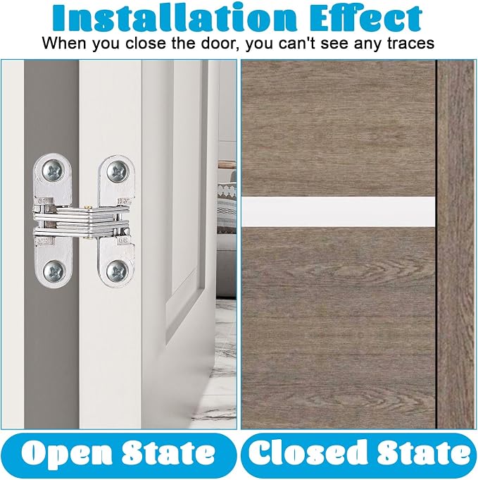 12 Packs Hidden Hinges for Cabinet Doors, 1-3/4" Stainless Steel Hidden Hinges, 180 Degree Invisible Hinge, Cross Concealed Hingesfor Cabinet, Folding Door, Folding Table and Cupboard