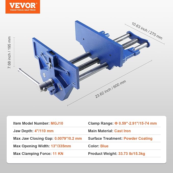 VEVOR Woodworking Vise, 13 inch Woodworking Bench Vise, Heavy-duty Cast Iron Vice for Workbench 10.6" Jaw Width, with Quick Release Lever for Woodworking, Cutting, and Drilling
