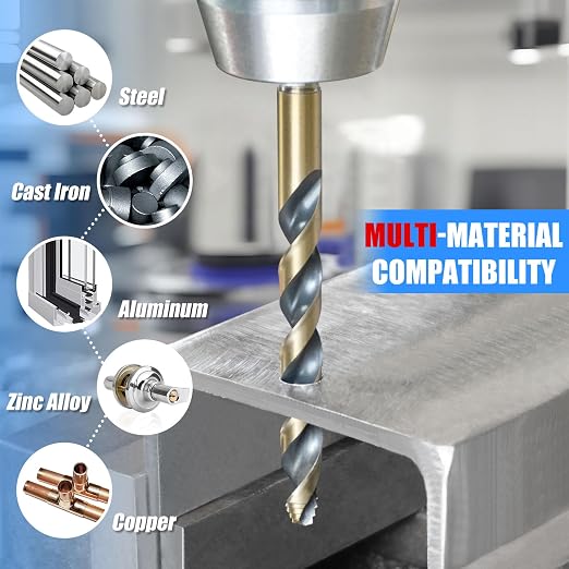 HIGHFIRE 29 Pieces HSS Stepped Point Drill Bit Set 1/16"-1/2", Gold and Black 3-Flat Shank for Metal, Steel & Acrylic - No Pilot Hole Needed - Industrial, MRO & DIY Use