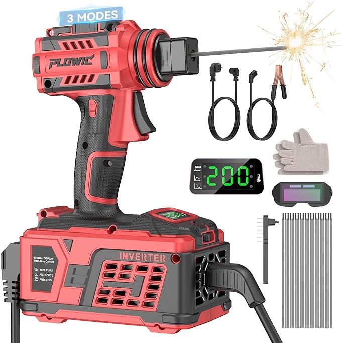 Portable Welding Machine:【2026 Upgraded】110V Handheld Welder with Balanced Design, LCD Display & 3 Modes (MMA/Hot Start/Arc Force), 200A IGBT Inverter ARC Welder Gun Fits 1/16"-1/8" Rods, Red