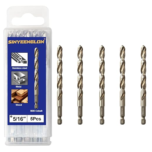 5/16 Cobalt Drill Bit for Metal and Hard Steel (5Pcs), M35 HSS Hex Shank Twist Drill Bit Set with Quick Change, with Storage Case