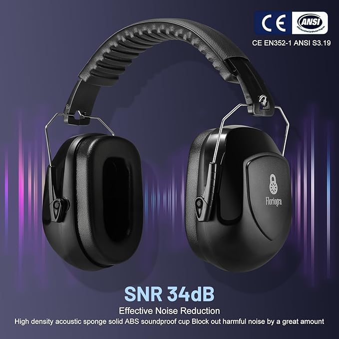 Floriogra 6 Pack Noise Reduction Ear Protection, Hearing Protection Ear muffs SNR 34dB Noise Cancelling Headphones for Adults Kids Autism, Sound Proof Earmuffs for Mowing/Construction/Work