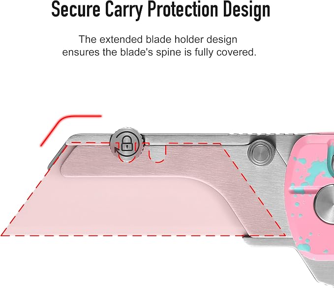 OKNIFE U1 Ultra Pocket Folding Utility Knife with Ceramic Blade, Lightweight O-Aluminum Handle Button Lock EDC Box Cutter with Clip for Men Women (Pink)