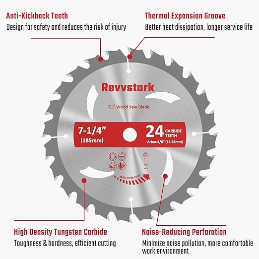 3 Pack 7 1/4 Circular Saw Blade 24T&40T&60T Combo, TCT ATB 24T Framing, 40T Ripping & Crosscutting, 60T Finish Saw Blade for Various Wood Cutting, 5/8" Arbor, Fit Dewalt Craftsman Ryobi Milwaukee
