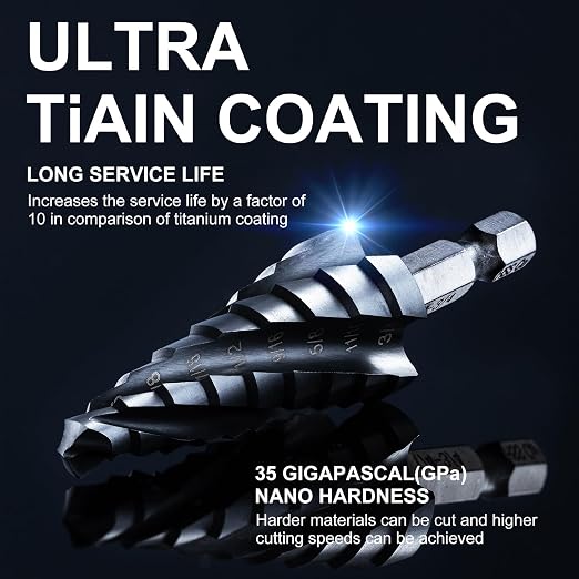 GRENPRO Cobalt Step Drill Bit, 1/4"-3/4" Large Step Bit, M35 HSS Impact Tough Step Bits for Metal, 1/2" Shank Unibit Step Drill Bits, Stainless Steel, Aluminum, Wood