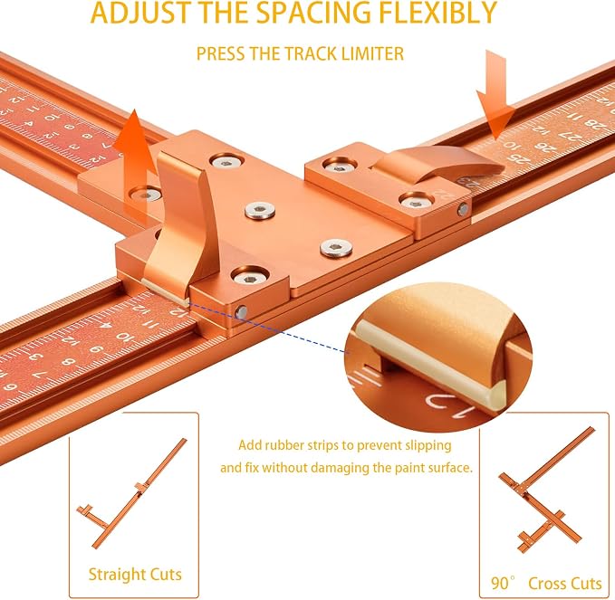 50-Inch Circular Saw Guide Rail Kit, Track Saw Guide for Straight & 90° Cross Cuts, No Special Saw Base Required, Aluminum Alloy Saw Guide Rail for Plywood, MDF and Cabinet Panels