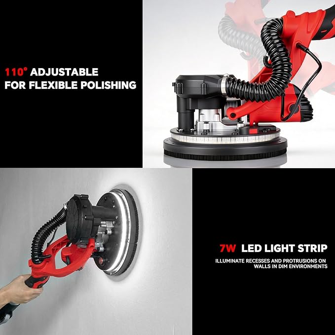 AEROPRO Tools Electric Drywall Sander 800W with Vacuum Dust Collection, Popcorn Ceiling Remover, 800-1800RPM, Soft Start, LED Light, Foldable & Extendable Handle, 12 Sanding Discs & 1 Polishing Pad