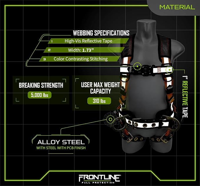 FRONTLINE FALL PROTECTION Harnesses + D-Ring+ Multiple Styles + OSHA and ANSI compliant